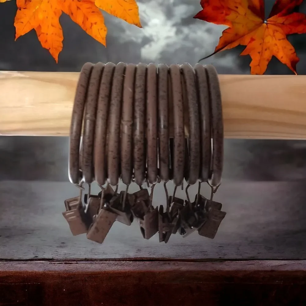 12 Metal Curtain Rings With Clips Dark Brown Bronze Farmhouse 2.25